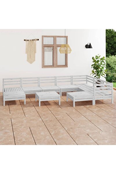 Concept Σετ επίπλων κήπου, 10 τεμάχια, λευκό, μασίφ ξύλο πεύκου
