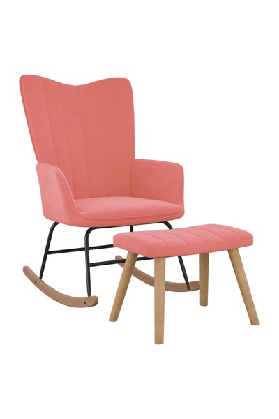 Concept Κουνιστή πολυθρόνα με σκαμπό, ροζ, Βελούδο