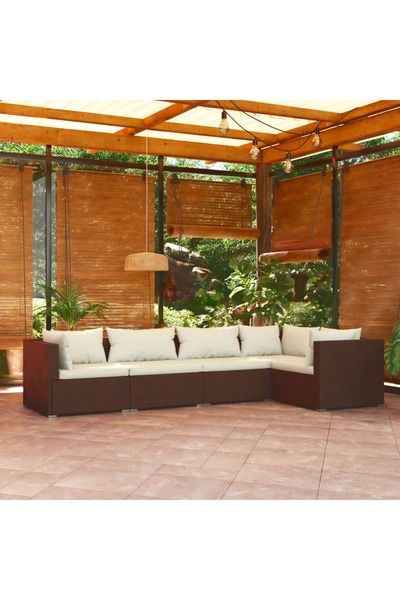 Concept Σετ επίπλων κήπου με μαξιλάρια, 5 τεμάχια, καφέ, πολυρατάν