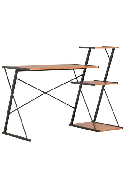 Concept Γραφείο με ράφι, μαύρο και καφέ, 116 x 50 x 93 εκ.