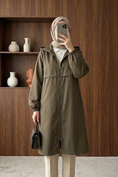 MODAQU Hooded Zippered Raincoat - Brown