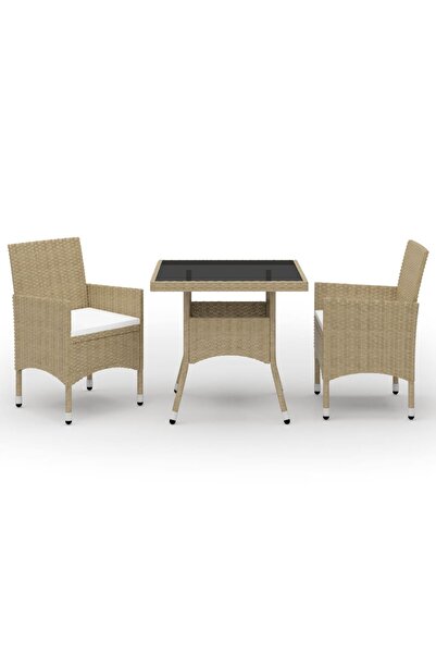Concept Set mobilier de grădină, 3 piese, bej, poliratan și sticlă