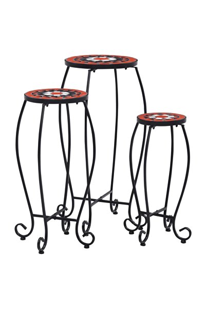 Concept Mese mozaic, 3 buc., cărămiziu și alb, ceramică