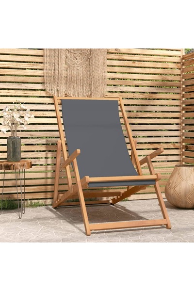 Concept Πτυσσόμενη καρέκλα θαλάσσης, γκρι, μασίφ ξύλο τικ