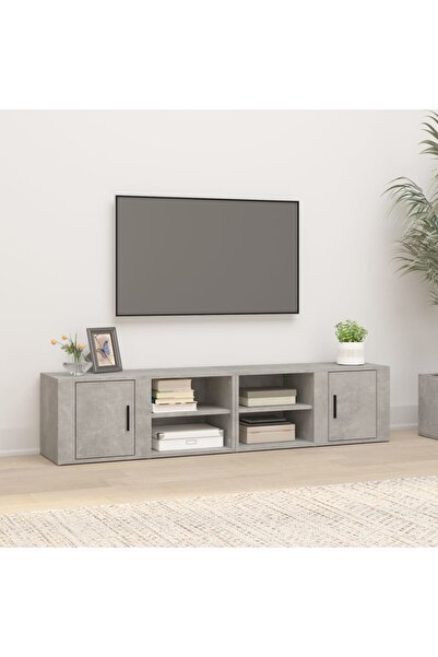 Concept Comode TV, 2 buc., gri beton, 80x31,5x36 cm, lemn prelucrat