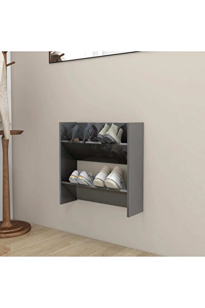 Concept Επιτοίχια παπουτσοθήκη, γυαλιστερό γκρι, 60x18x60 cm, μοριοσανίδα