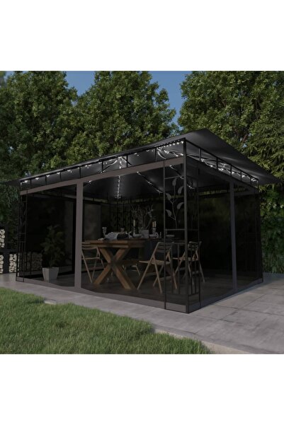 Concept Pavilion cu plasă anti-țânțari&lumini LED, antracit, 4x3x2,73 m