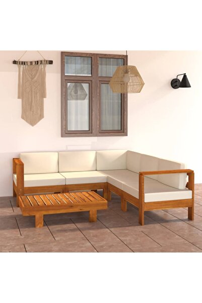 Concept Σετ επίπλων κήπου με λευκά/κρεμ μαξιλάρια, 6 τεμάχια, μασίφ ξύλο ακακίας