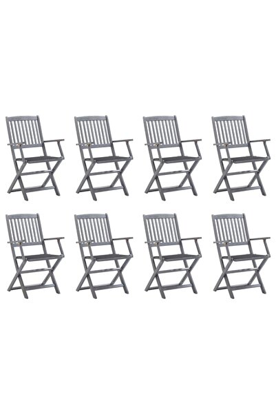 Concept Πτυσσόμενες καρέκλες εξωτερικού χώρου με μαξιλάρια, 8 τεμ., από μασίφ...