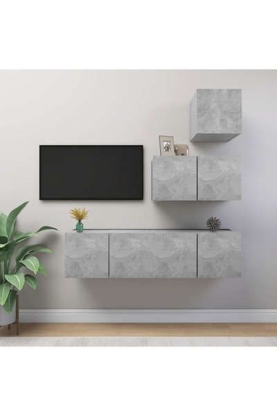 Concept Σετ ντουλαπιών τηλεόρασης, 4 τεμάχια, γκρι σκυροδέματος, μοριοσανίδα
