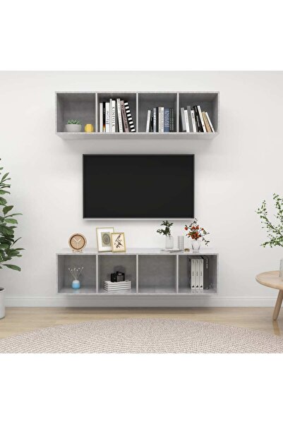 Concept Επιτοίχια ντουλάπια τηλεόρασης, 2 τεμ., γκρι σκυροδέματος, μοριοσανίδα