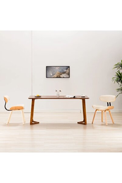 Concept Scaune de bucătărie, 2 buc, crem, lemn curbat & piele ecologică