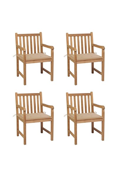 Concept Καρέκλες κήπου, με μπεζ μαξιλάρια, 4 τεμ., από μασίφ ξύλο τικ