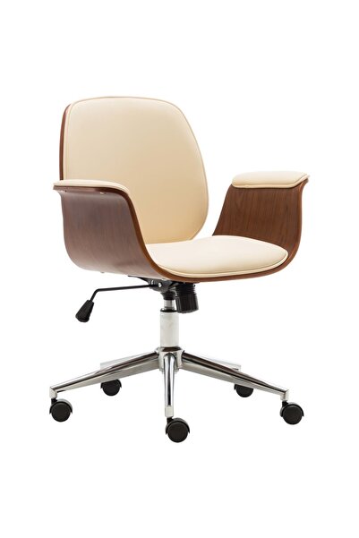 Concept Scaun de birou, crem, lemn curbat și piele ecologică