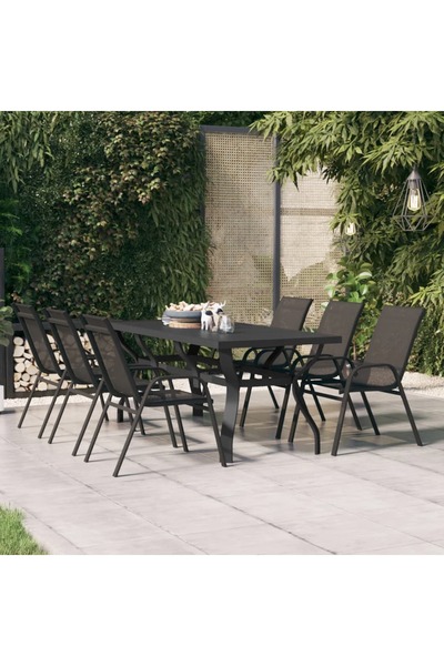 Concept Masă de grădină, negru, 180x80x70 cm, oțel și sticlă