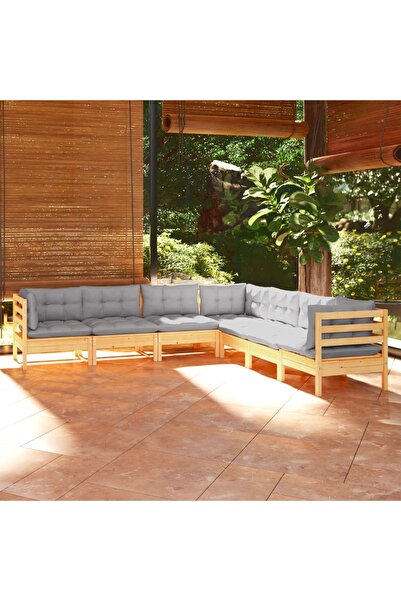 Concept Σετ επίπλων κήπου με μαξιλάρια, 7 τεμάχια, γκρι, μασίφ ξύλο πεύκου