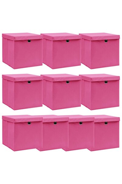 Concept Storage boxes with lids, 10 pcs., pink, 32x32x32 cm, textile