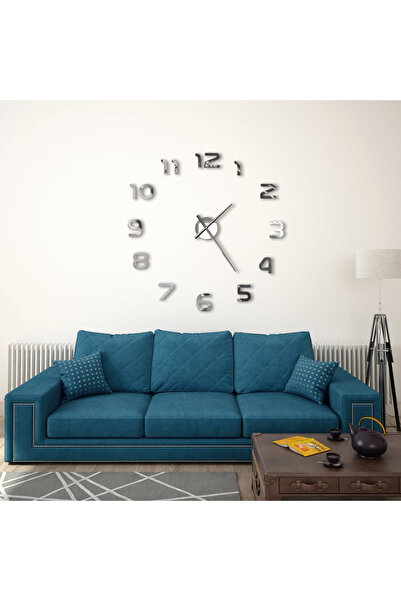 Concept Ceas de perete 3D, argintiu, 100 cm, XXL, design modern