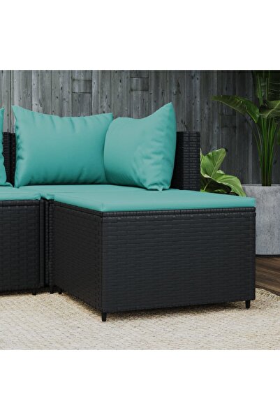 Concept Taburet de grădină cu pernă, negru, poliratan