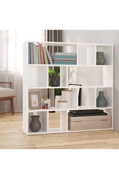 Concept Bibliotecă/Separator cameră, alb extralucios, 105x24x102 cm