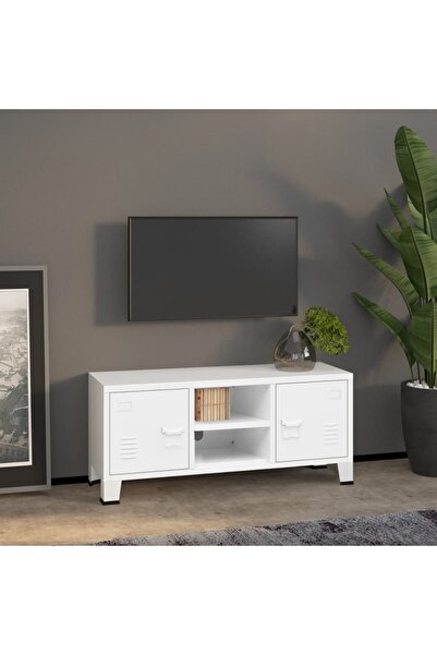 Concept Βιομηχανικό έπιπλο τηλεόρασης, λευκό, 105x35x42 cm, μεταλλικό