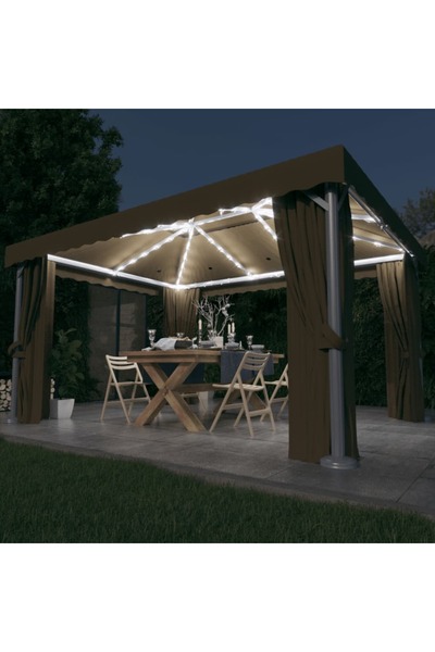 Concept Pavilion cu perdea & șir de lumini LED, gri taupe, 4x3 m