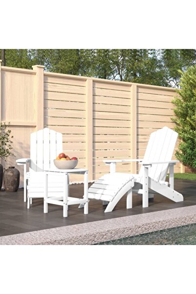 Concept Adirondack garden chairs with stool and table, white, HDPE