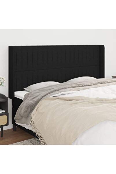 Concept Tăblie de pat cu aripioare, negru, 203x16x118/128 cm, textil