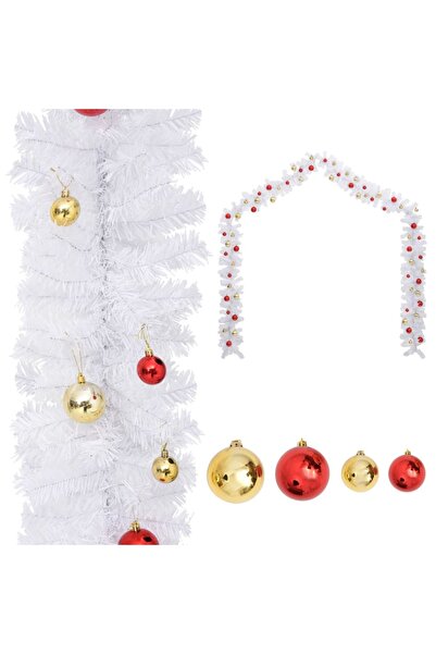 Concept Christmas garland decorated with baubles, white, 10 m