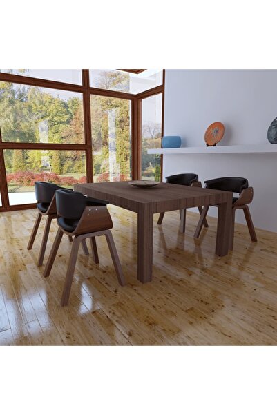 Concept Καρέκλες κουζίνας, 4 τεμ., καμπυλωτό ξύλο και οικολογικό Δερμάτινο