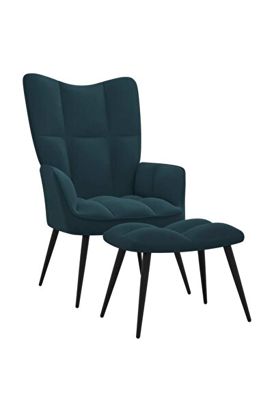 Concept Scaun de relaxare cu taburet, albastru, catifea