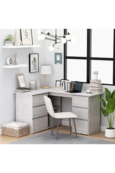 Concept Γωνιακό γραφείο, γκρι σκυροδέματος, 145 x 100 x 76 cm, μοριοσανίδα