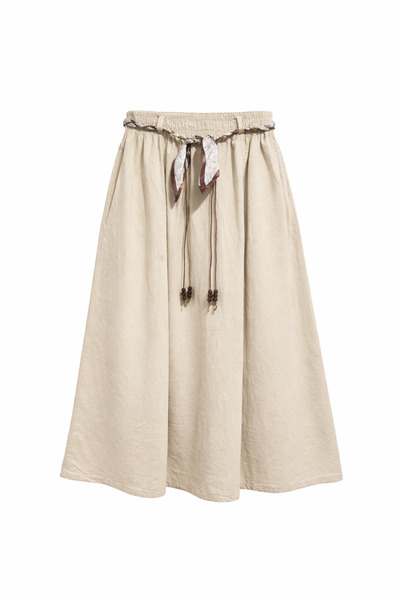 Mixray 4887 women's midi skirt with scarf detail and elastic waist - stone