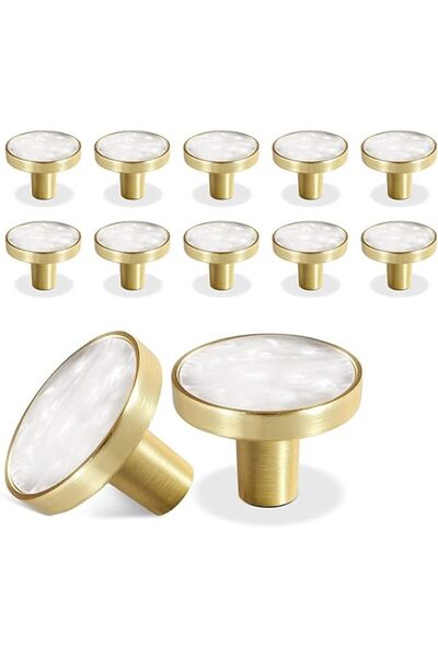 Arabest مجموعة من 12 مقبضًا ذهبيًا لأدراج الخزائن، ومقابض دائرية من النحاس ال...