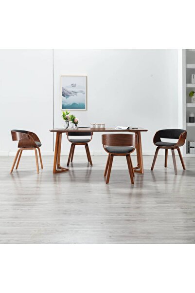 Concept Scaune de bucătărie, 4 buc, gri, lemn curbat și material textil