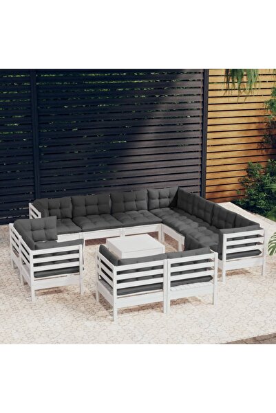 Concept Σετ επίπλων κήπου με μαξιλάρια, 12 τεμάχια, λευκό, μασίφ ξύλο πεύκου