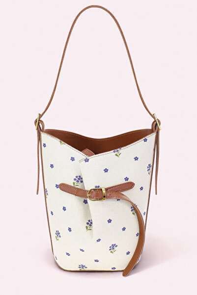 Housebags Luna Mavi Çiçek Desenli Kanvas Bucket Omuz Çantası - Ayarlanabilir ...