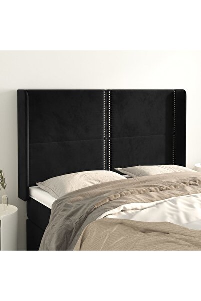 Concept Tăblie de pat cu aripioare, negru, 147x16x118/128 cm, catifea