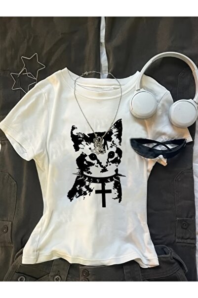Toum Belt Boy Gothic Cat Cropped Blouse