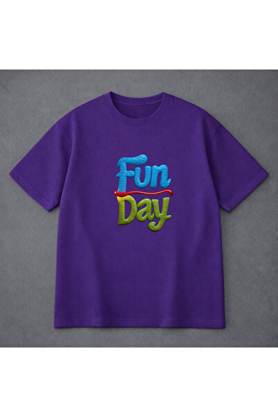 VODEXA Μπλουζάκι Unisex Oversize FUN DAY με στάμπα, 100% βαμβακερό, άνετη εφα...