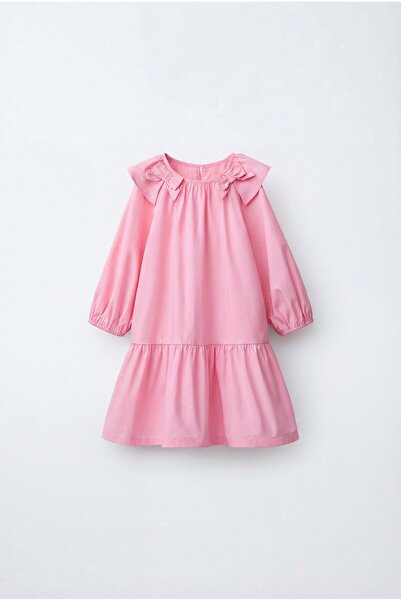 Magu فستان بناتي قطن لو باودر تفاصيل فيونكة - بأكمام طويلة