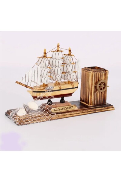 ATABY Χειροποίητη Ξύλινη Θήκη Στυλό Ιστιοπλοϊκού Σκάφους 22 εκ. Δώρο Γραφείου...