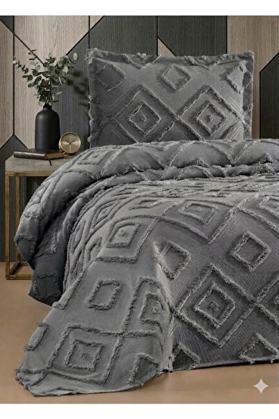 Erans Home Tek Kişilik Püsküllü Yatak Örtüsü + 1 Yastık Kılıfı İSKANDİNAV ANT...