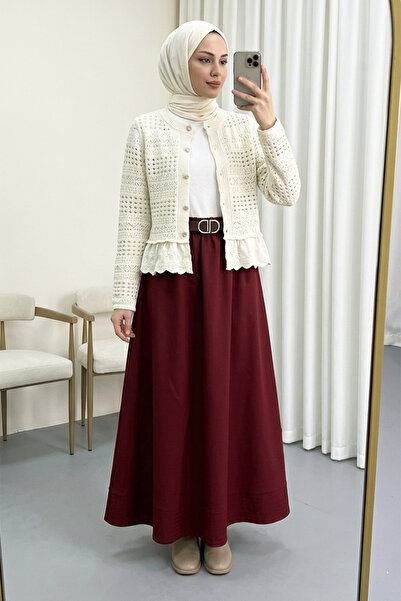 MODAQU Lastik Bel Lined Gabardine Skirt - Claret Red