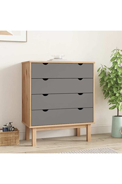 Concept Comodă cu sertar, maro și gri, 76,5x39,5x90 cm, lemn masiv pin