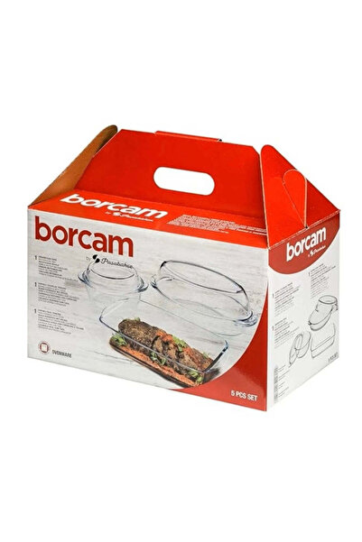 dealshopromania Set of 5 Borcam Heat Resistant Pots - 2.75 L, 2.25 L, 1.8 L -...