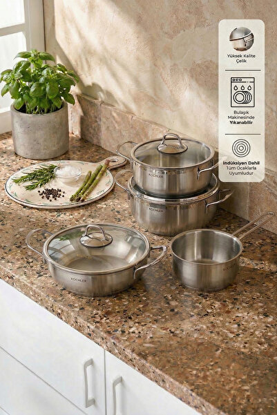 kochler 7 Piece Stainless Steel Cookware Set Induction Compatible 22-20-16-14 cm