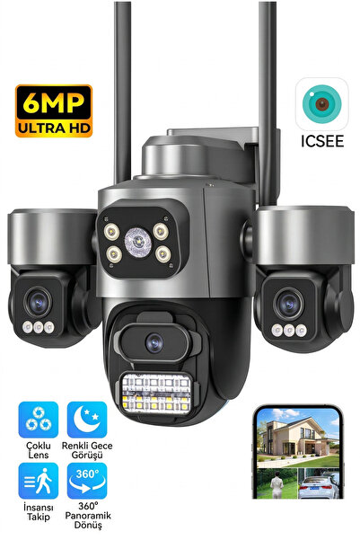 Noriyen 15MP Ultra HD 4K Üç Lensli Dış Mekan Güvenlik Kamerası - 10X Zoom Akı...