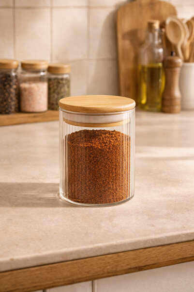 Kitchen Way 175ml Borosilicate Round Striped Jars with Bamboo Gasket Caps Kw-118