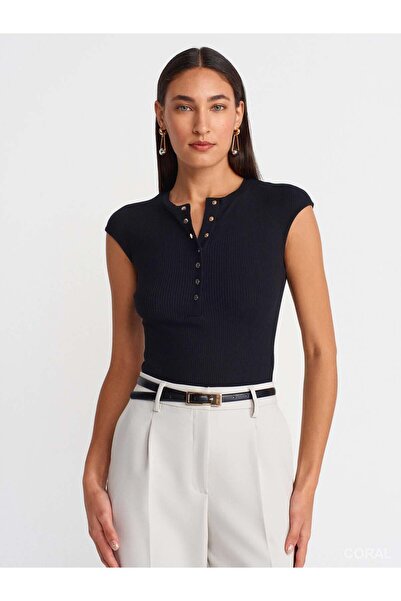 Coral Buttoned Short Sleeve Badi 31887 Black